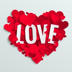 Valentine vector illustration postcard love text on red hearts