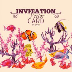 Summer Vintage Watercolor Sea Life Seamless Border N2