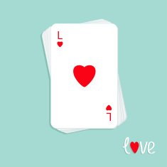 Stack of poker playing card red heart sign Love Flat