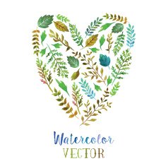 Heart of watercolor leaves