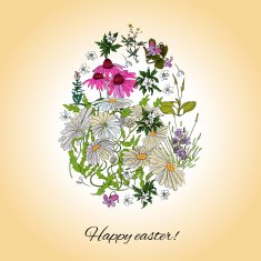 Easter egg decorated with flowers and herbs card line art N2