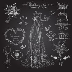 Wedding ceremony icons set