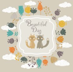 Cute vector card with cats and flowers