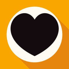 heart icon on white circle with a long shadow