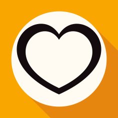 heart icon on white circle with a long shadow N2