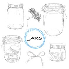 Vector set hand drawn jars Vintage illustration