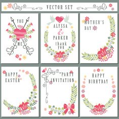Retro card set with floral decor Cute Holiday
