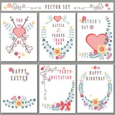 Retro card with floral decor Cute Holiday set