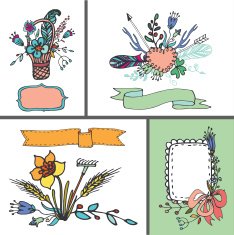 Holiday Doodle floral card Vintage Hand sketched set N2