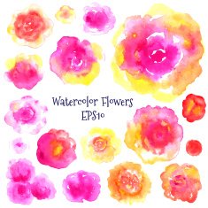 Watercolor flovers set