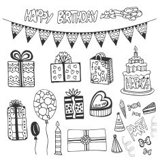 Birthday hand drawn elements Doodle set with birthday gift box N2