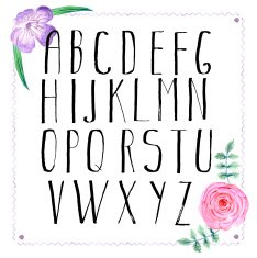 Watercolor alphabet with flowers in vintage style