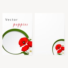 Template card with chamomile and red flowers poppies N3