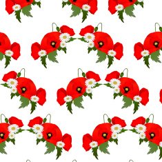 Pattern with chamomile and poppies flowers N2