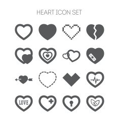 Set of simple icons with heart for Valentine day web