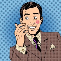 Playboy man kiss face red lipstick style art pop retro