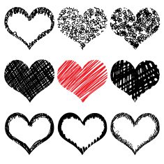 Vector set of Hand drawn hearts Red and black color N2