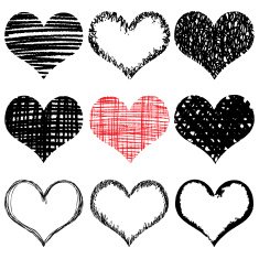 Vector set of Hand drawn hearts Red and black color N3