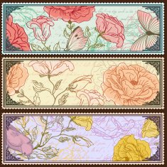 Vintage banners with handdrawn roses
