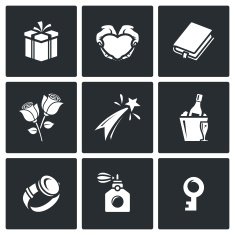 Gifts for women on holiday icons set Vector Illustration N2