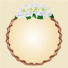 Round frame with white rhododendron vector