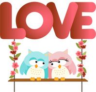 Love owls on a swing love word letters