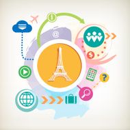 Eiffel tower and cloud on abstract colorful watercolor backgroun