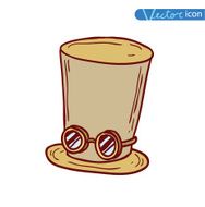 steampunk top hat and brass goggles hand drawn vector illustration