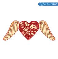 Mechanical steampunk heart with wings hand drawn vector illustration