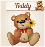 Teddy bear with yellow flower Cartoon vector illustration Series of N2