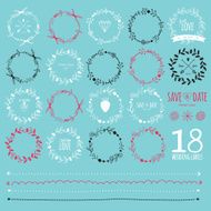 Romantic hand drawn collection of laurels wreaths and floral elements N4