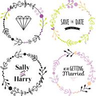 Romantic hand drawn collection of laurels wreaths and floral elements N7