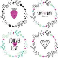 Romantic hand drawn collection of laurels wreaths and floral elements N8