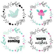Romantic hand drawn collection of laurels wreaths and floral elements N9