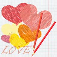 Pencil drawing of a rainbow on the notebook sheet