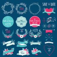 Romantic hand drawn collection of laurels wreaths and floral elements N11
