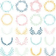 Romantic hand drawn collection of laurels wreaths and floral elements N12