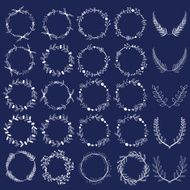 Romantic hand drawn collection of laurels wreaths and floral elements N13