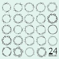 Romantic hand drawn collection of laurels wreaths and floral elements N14