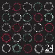 Romantic hand drawn collection of laurels wreaths and floral elements N15