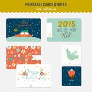 Set of cards notes and stickers with cute illustrations N7
