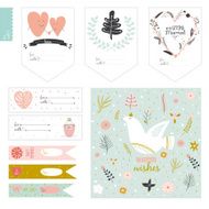 Set of cards notes and stickers with cute illustrations N8