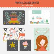 Set of cards notes and stickers with cute illustrations N12