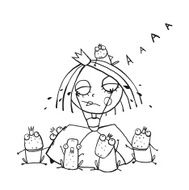 Princess Crying and Many Prince Frogs Coloring Page Outline Drawing N2