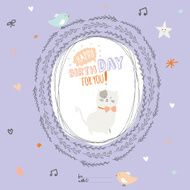 Happy Birthday card with greeting wish and cute cat in