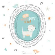 Happy Birthday card with greeting wish and cute cat in N2