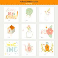 Set of cards notes and stickers with cute illustrations N24