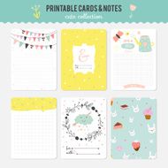 Set of cards notes and stickers with cute illustrations N26