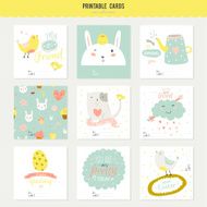 Set of cards notes and stickers with cute illustrations N32