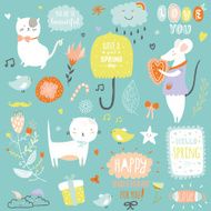 Cute print illustration with spring ans summer elements N3